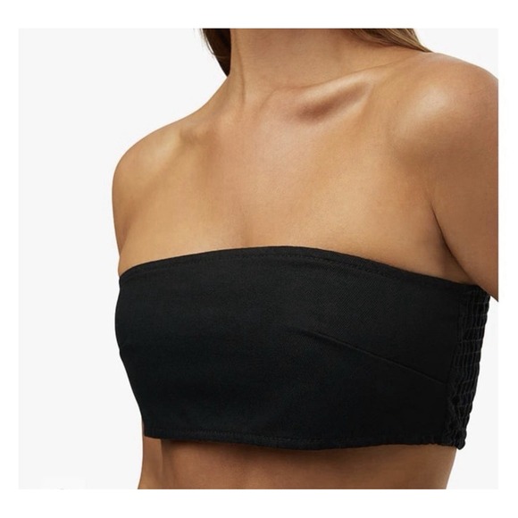 WeWoreWhat Tops - WeWoreWhat Smocked Black Bandeau Top Zip Hook Eye Back Closure‎ Sz XS NWT
